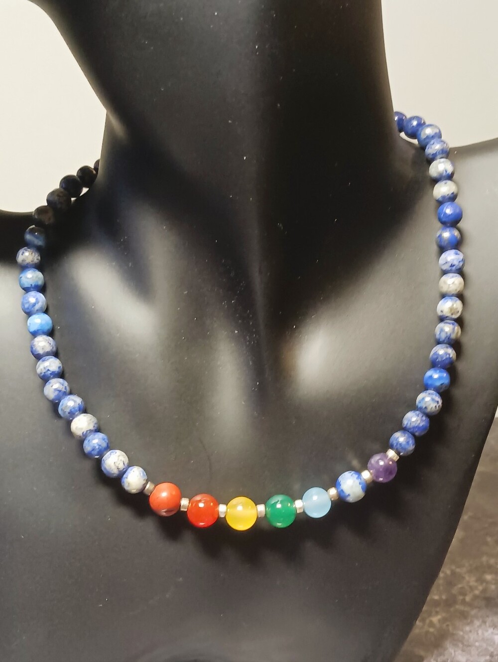Handmade Stretch Natural Gemstone Chakra/Solar System Inspired Beaded Necklace